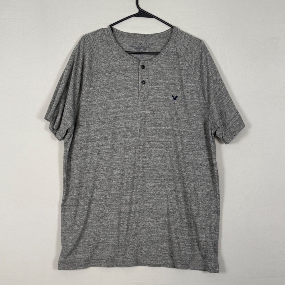 American Eagle Henley Shirt Mens XXL Gray Excellent Legend T Short Sleeve Raglan